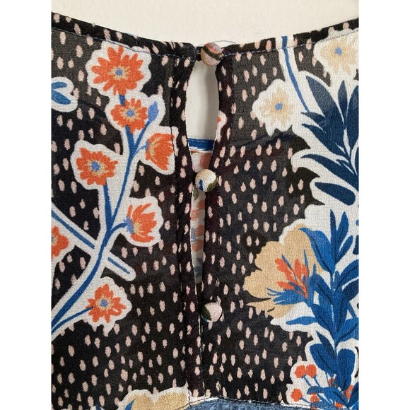 BL-NK London Printed Blouse XL Blue Floral Long Sleeve Viscose - Picture 8 of 10